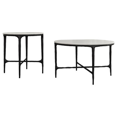 Rumi 2-Piece Round Marble Coffee And End Table Set White