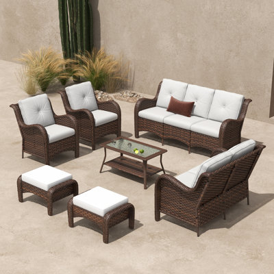 Alyviah Outdoor 7 Piece Rattan Sofa Seating Group with Cushions -  Lark Manorâ¢, D1EB598A42CC4F1087B5F96CBAFD8C9B