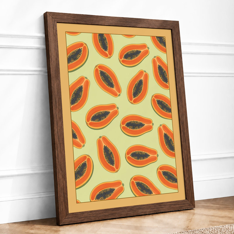Papaya Halves Retro - Framed Print, A1 - 84.1 x 59.4 cm, Walnut