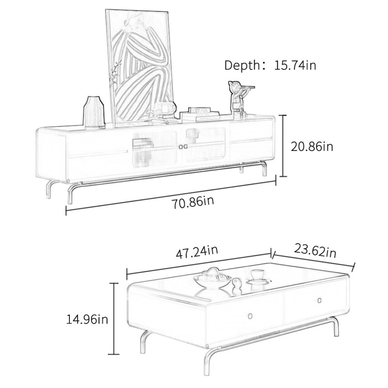 Combinaison simple de table basse et de meuble télé, Noir, noir, noir, noir