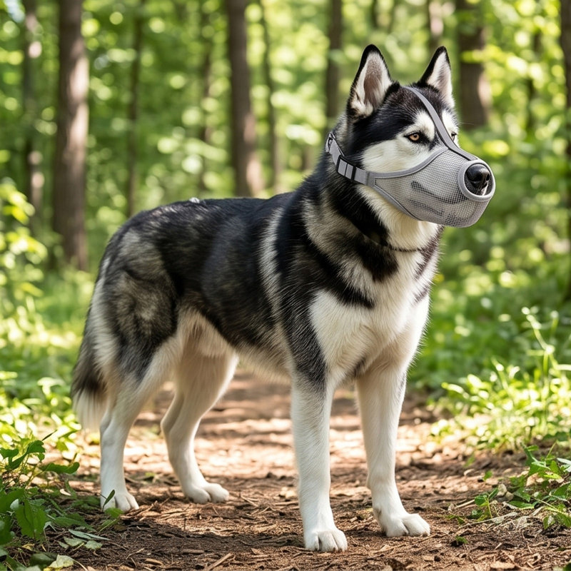 Museau de chien en maille respirante avec bandes réfléchissantes, gris, GYM