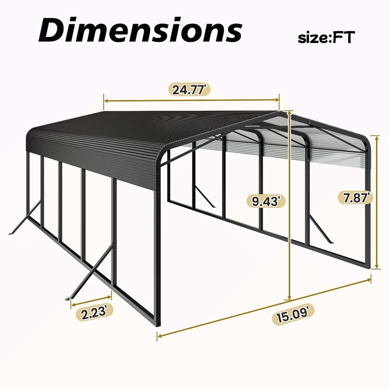 15X25ft Metal Car Carport(Package B)