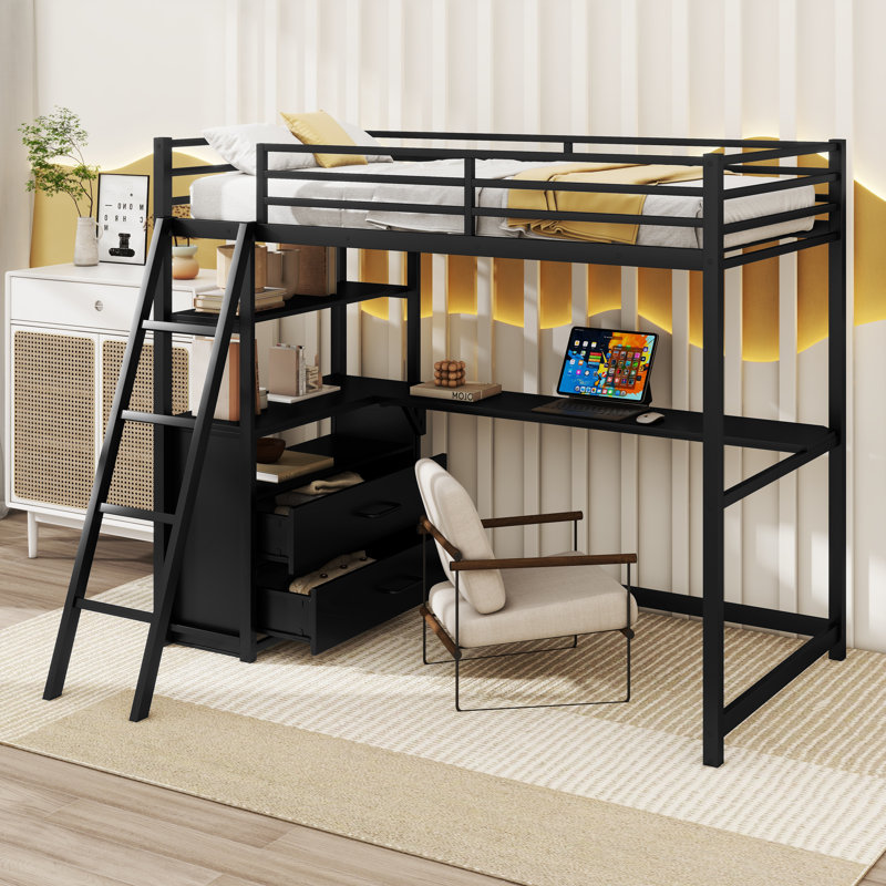 Lit mezzanine pour enfants Hidemasa, Noir, Twin