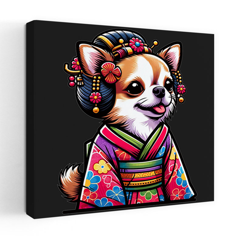 Art contemporain, art de chien traditionnel, H 18 po x l 18 po