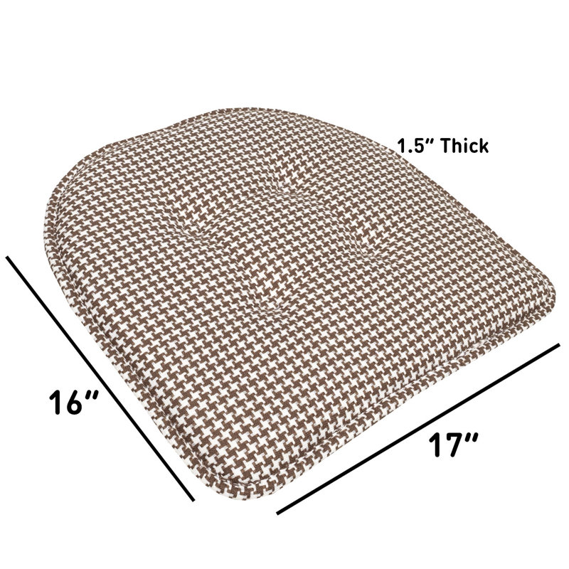 Houndstooth Stitch U Shaped Memory Foam 17" x 16" Chair Cushions, Brown, Set of 12