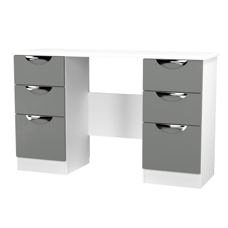 Bhodhini 6 Drawer Kneehole Desk (Ready Assembled), Dusk Grey/White