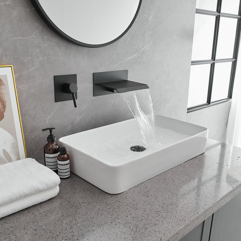 Single Handle Wall Mount Roman Tub Fauce Waterfall Bathroom Faucet, Matte Black