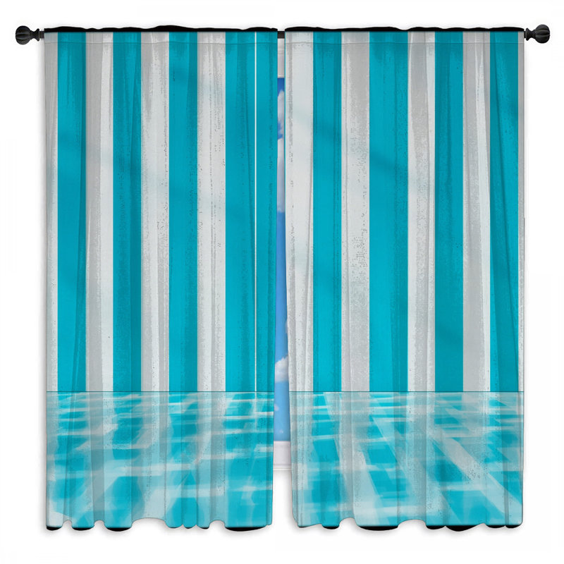 Rideaux de fenêtre à rayures verticales bleues et blanches transparentes - 2 panneaux, 40in x 60in - 2 panels, Transparent