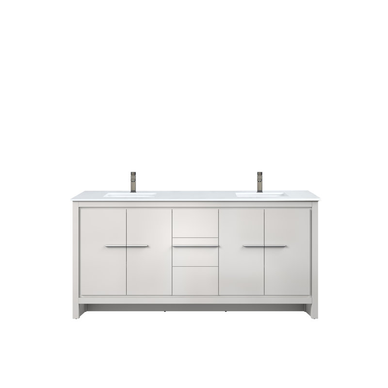 Lafarre 72 in W x 20 in D Double Bath Vanity and Gun Metal Faucet Set, White Quartz, White