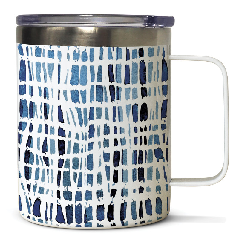 Tasse en acier inoxydable avec couvercle 12 onces Ebern Designs Indigo Waves