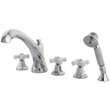 Robinet de baignoire romaine à fixation sur plateau à poignée triple avec douche à main, Chrome
