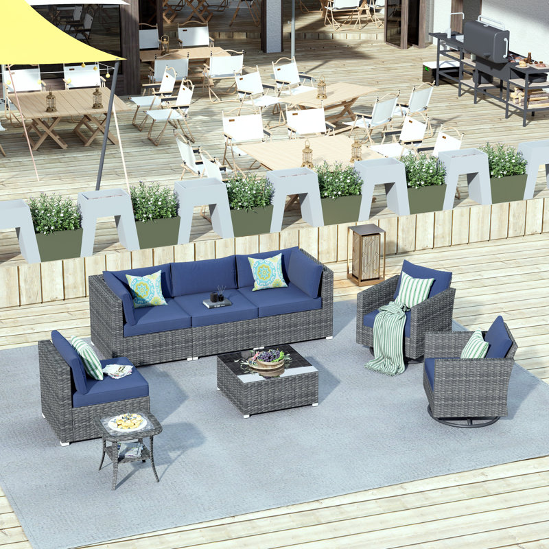 Kiontae 6 - Person Patio Conversation Set with Cushions, Denim Blue