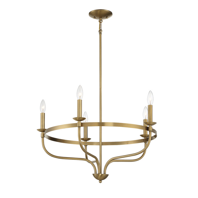 Longacre 5-Light Adjustable Height Wagon Wheel Chandelier, Natural Brass