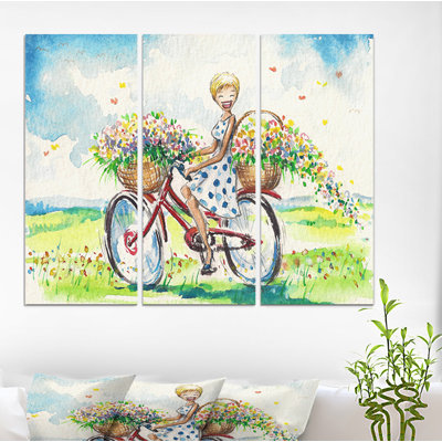 " Woman On Bicycle " 3 - Pieces