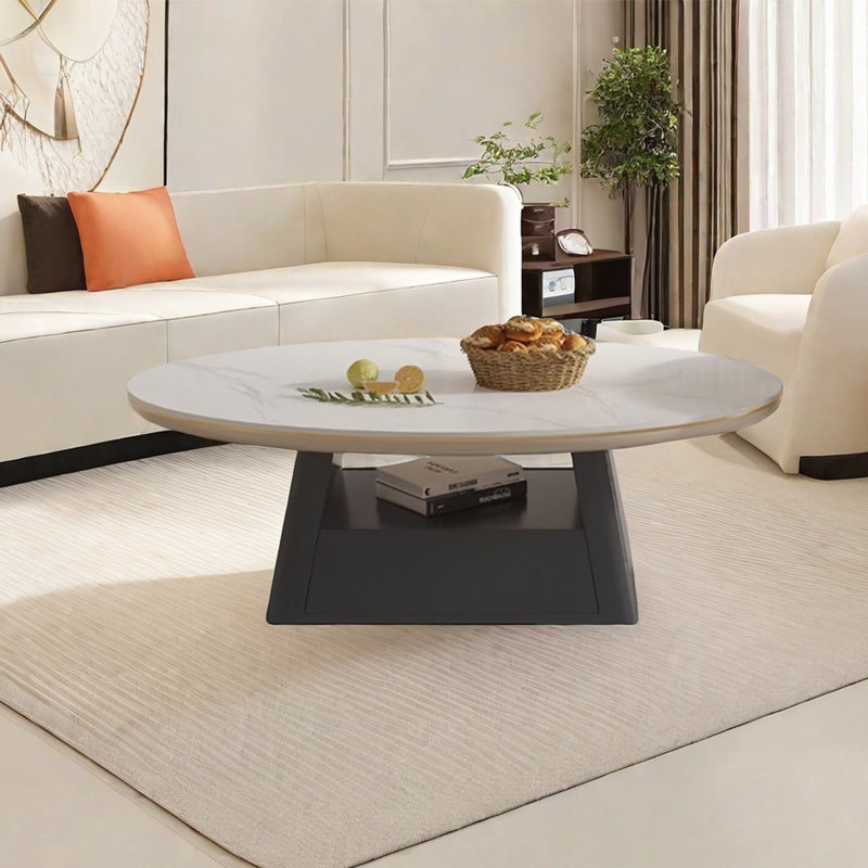 Oval rock panel coffee table living room, 15.20" H x 51.2" L x 27.6" W