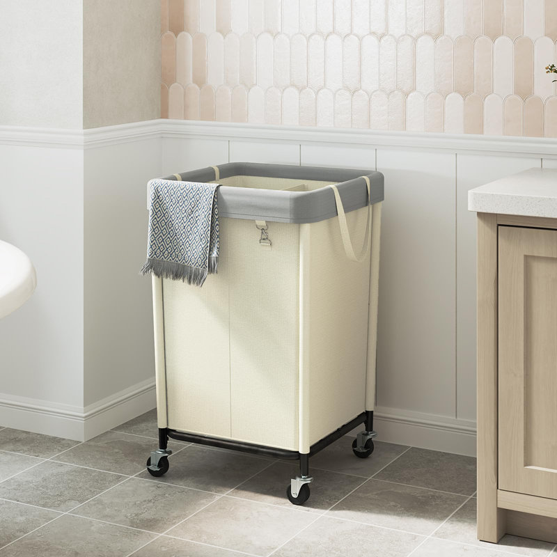 Rolling Laundry Hamper With Wheels,Large Laundry Cart With Steel Frame And Removable Bag,(Beige/160L), Beige
