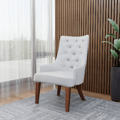 Chaise de salle à manger en cuir / velours capitonnée à motif de losanges en bois d'hévéa