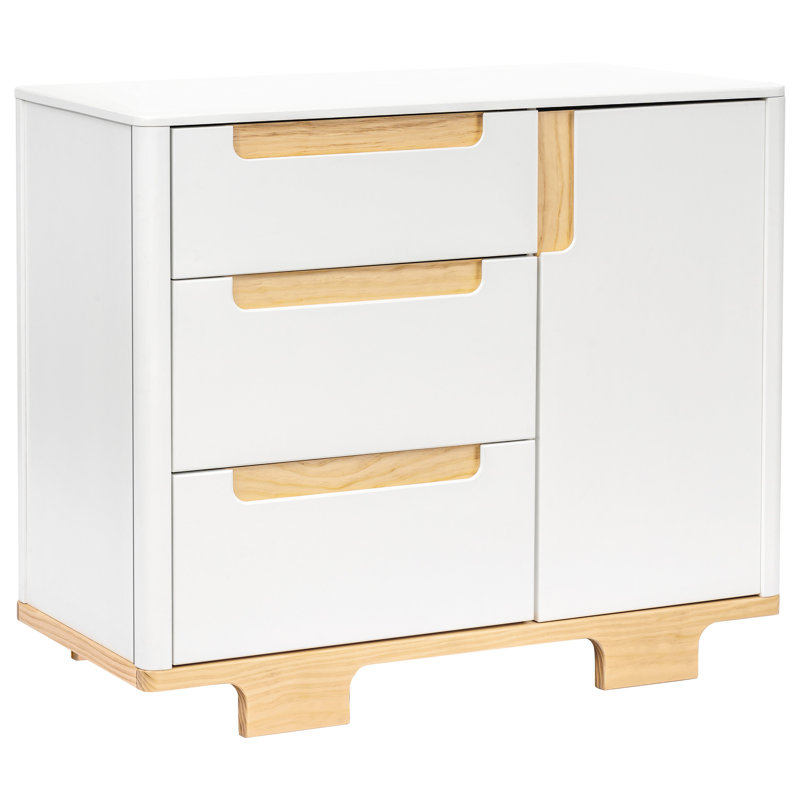 Yuzu Crib, 3 Drawer And 6 Drawer Dresser Set, White/Natural