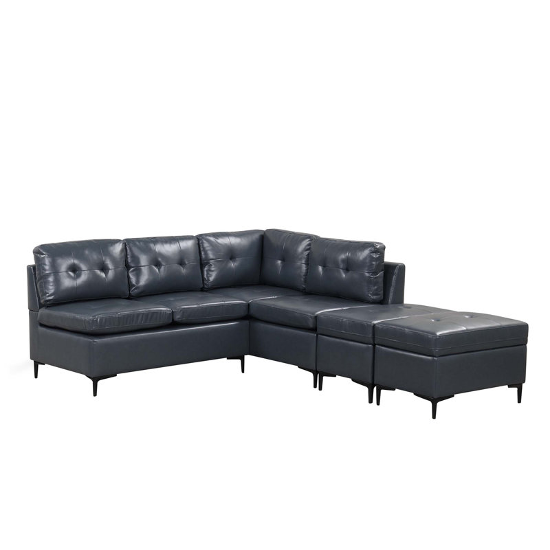 Canapé en cuir PU bleu avec accoudoirs carrés