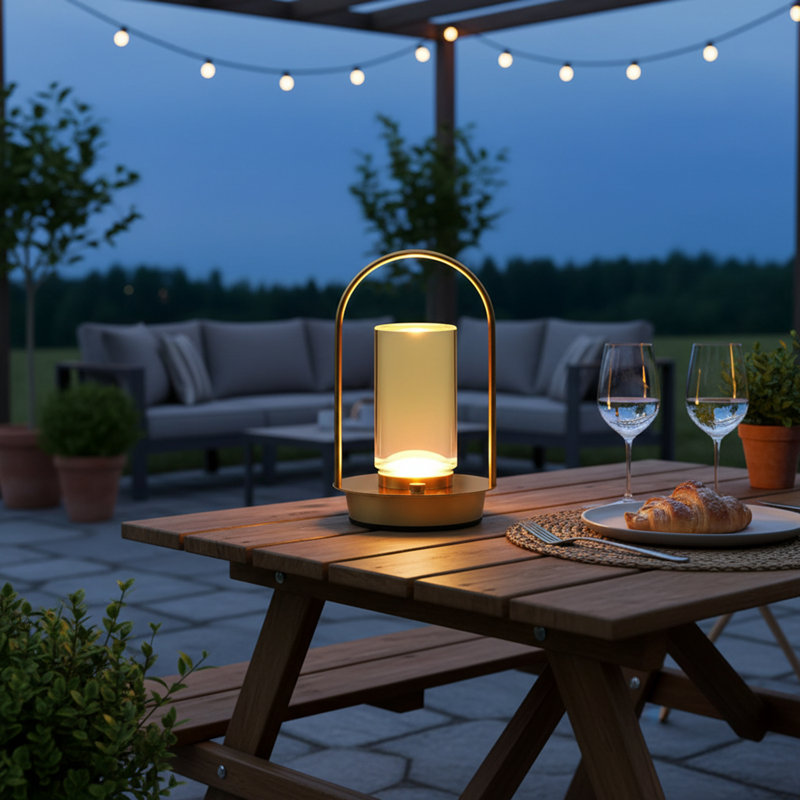 18cm Battery Powered Outdoor Lantern, Gold
