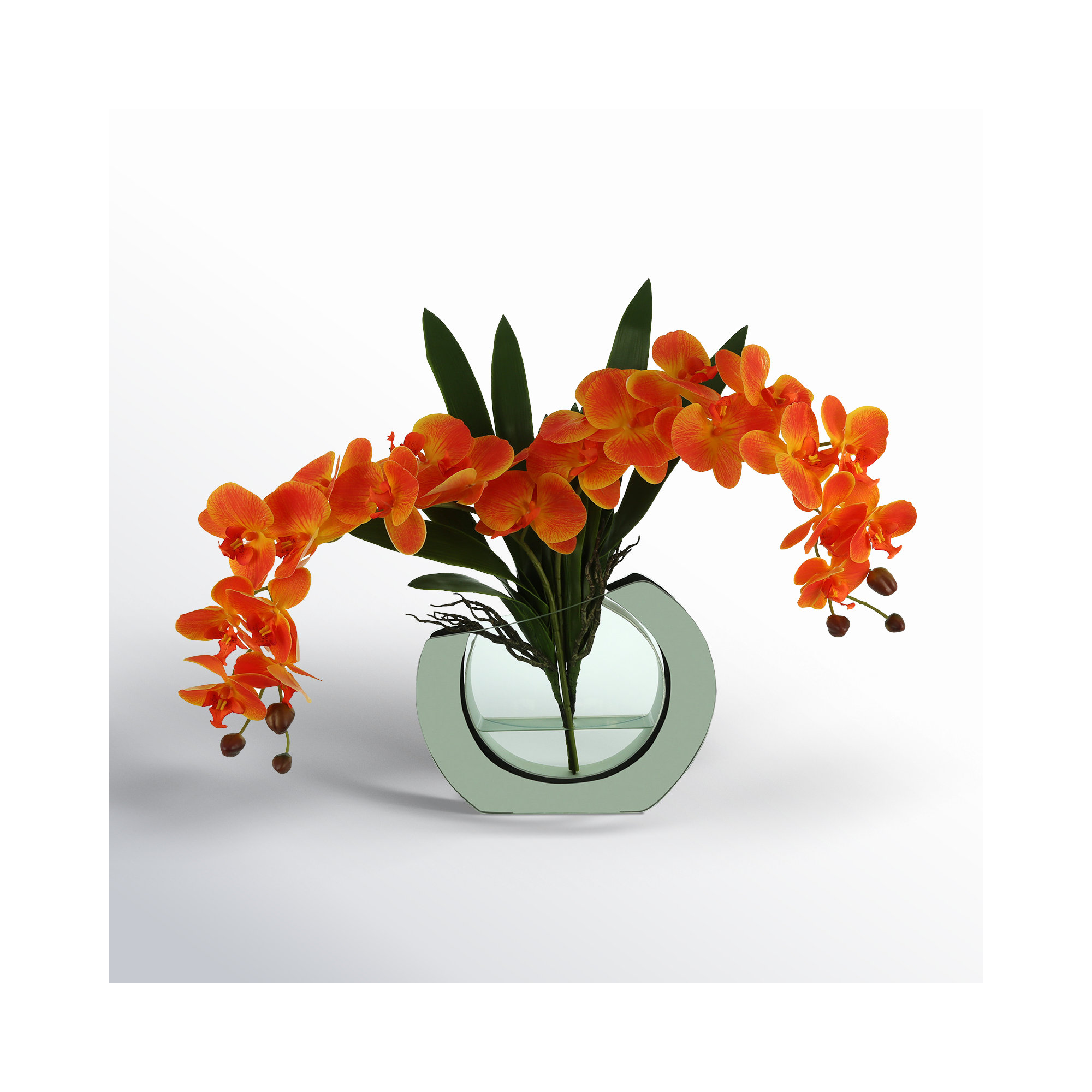 Orchid Floral Arrangement in Vase, Orange