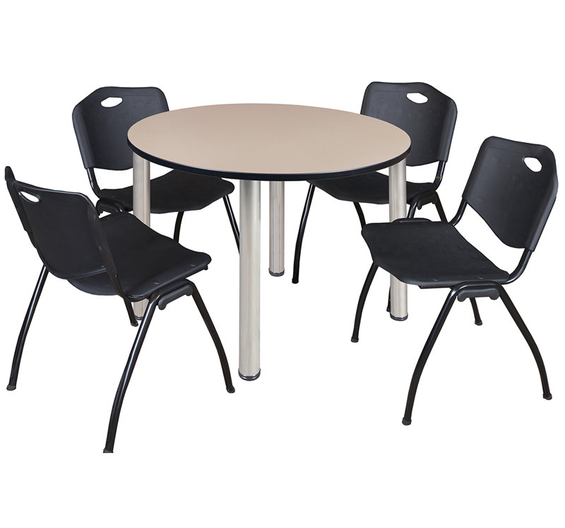 Plateau de table Kee, 4 chaises empilables, 29" H x 42" W x 42" D, Maple/Chrome, Noir