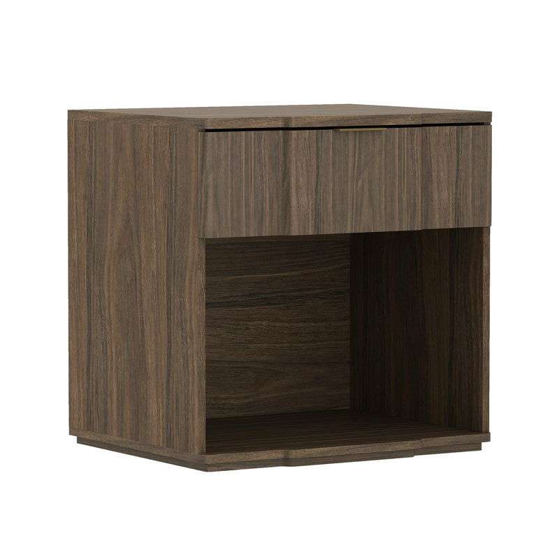 Clive 22" Mid-Century Modern 1-Drawer Nightstand in Walnut and Gold, Walnut and Gold