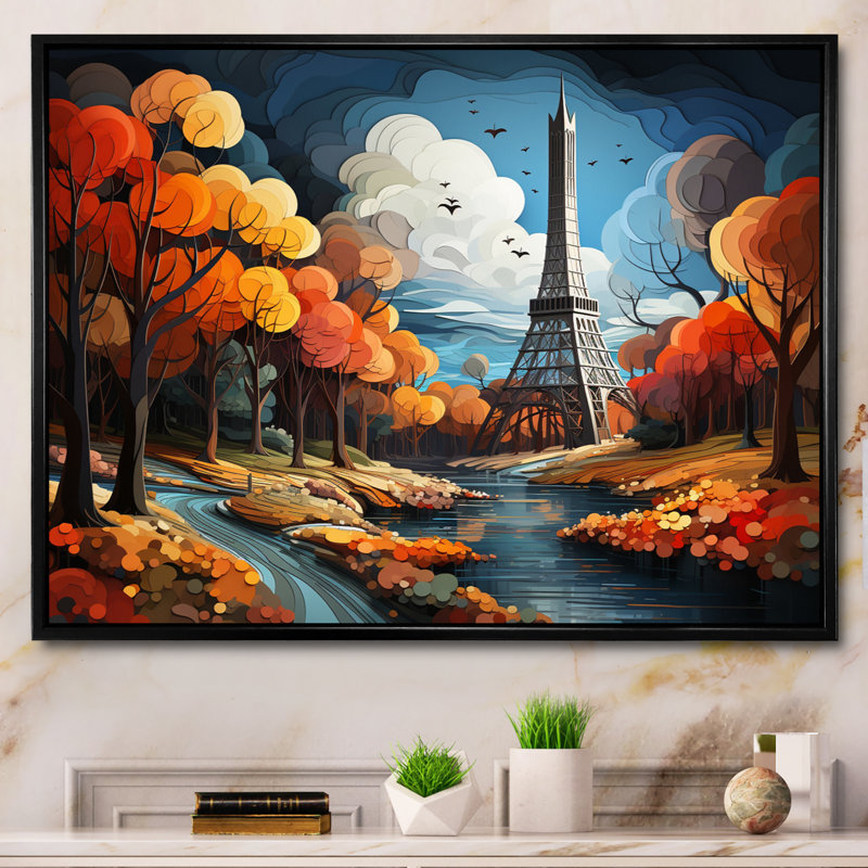 «Autumn in Paris by the Eiffel Tower», reproduction sur toile, Cadre flottant noir, H 30 po x l 40 po x P 1,5 po