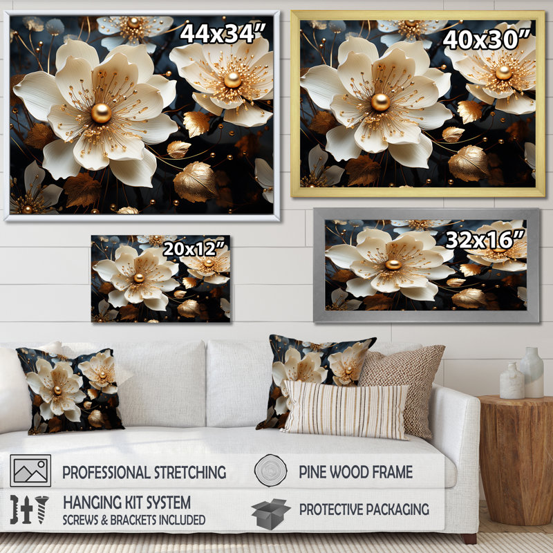 Golden Lotus Tranquility sur toile, Cadre naturel flottant, H 12 po x l 20 po