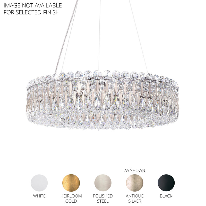 Sarella 12 Light 24in Round Chandelier in Black with Clear Radiance Crystals, Chinese (K9), White