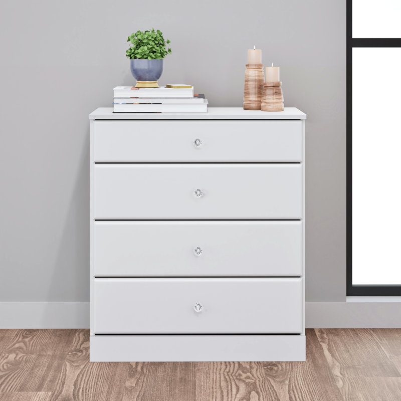 Mcclarrie 34" Tall 4-Drawer Dresser for Bedroom, Chest of Drawers, Storage for Bedroom, Living Room, Office, 18.25" D x 30" W x 34" H, White Acrylic Knobs