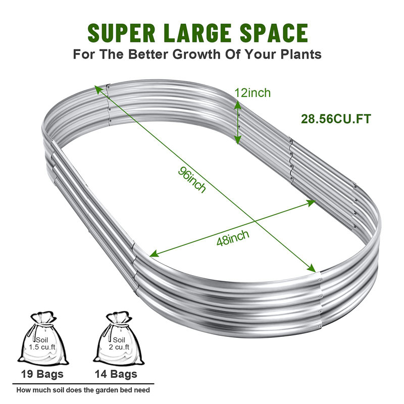 Galvanized Raised Garden Bed Kit, 1" H x 8" W x 4" D, 1, Silver