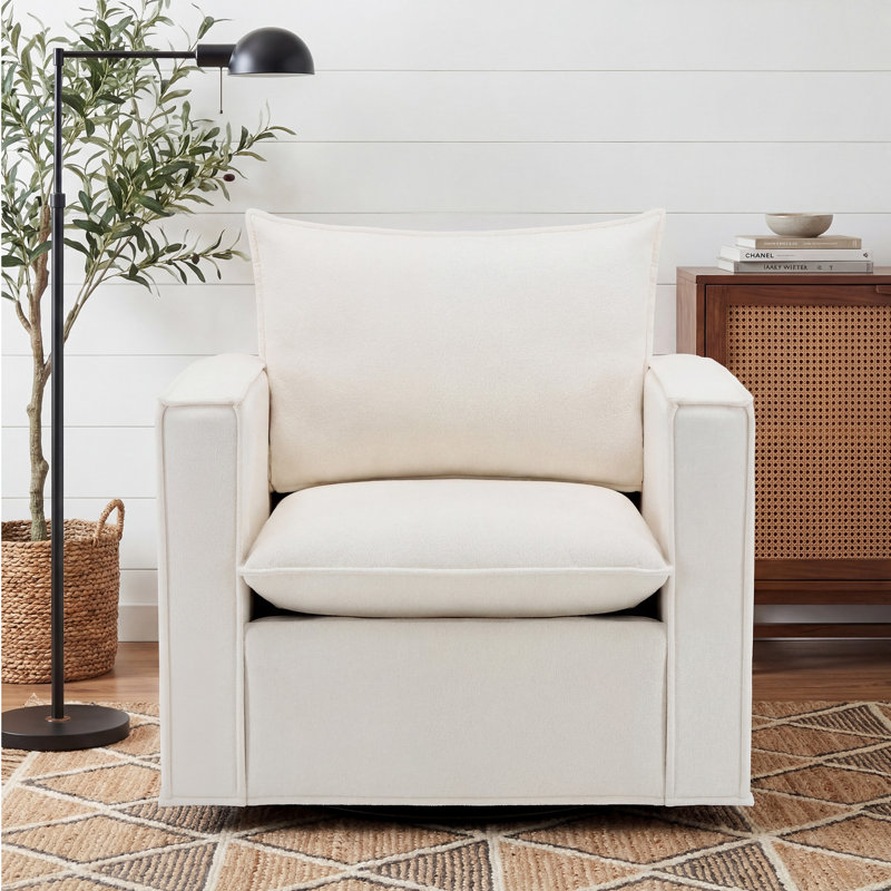 Louretha 34" Wide Fabric Upholstered Swivel Armchair, Beige Fabric