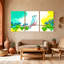 Oiseaux colorés sur une branche avec des cœurs et des fleurs, ensemble de 3 impressions sur toile-1215974293