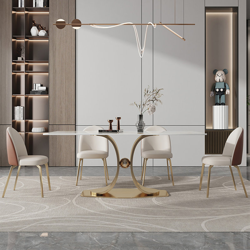Light luxury rectangular dining table set, 29.5"H x 55.1"L x 31.5"W