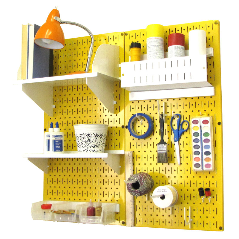Hobby Craft Pegboard Organizer Storage Kit, Yellow and White