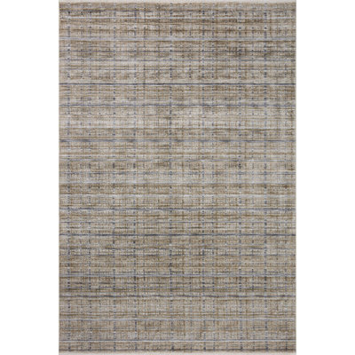 Tapis beige / gris en polyester tissé à la machine Jadon