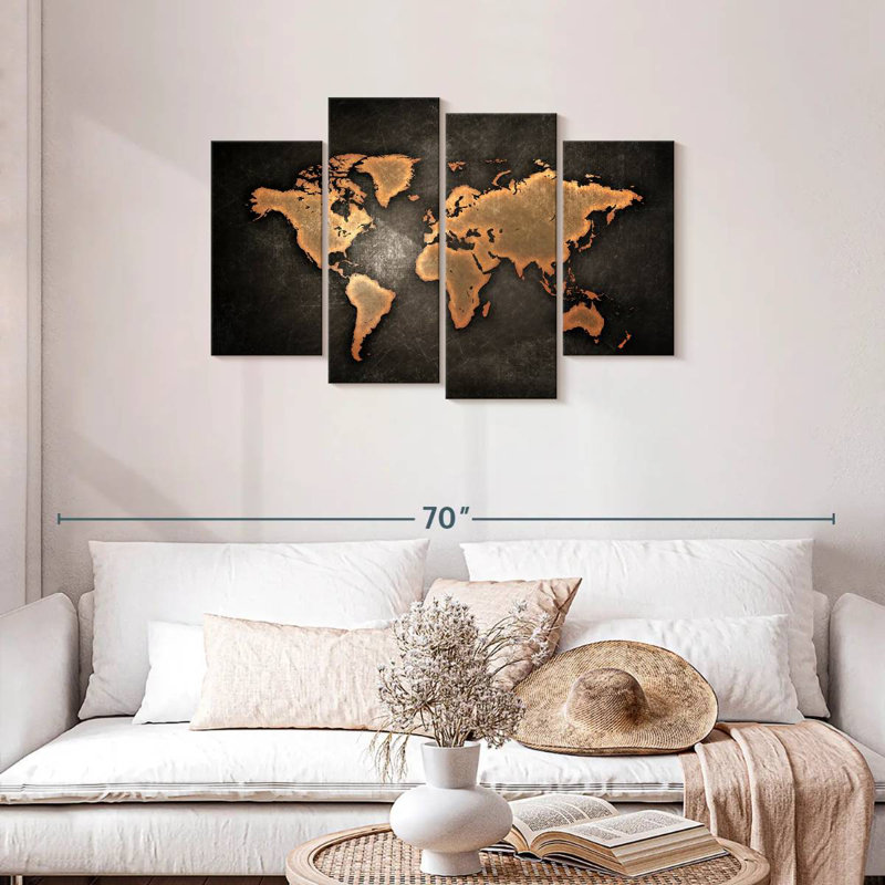 Carte du monde rétro Aliaz, H 27 po x l 43 po