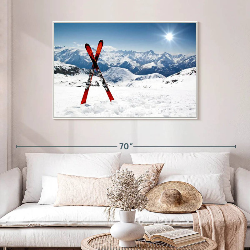 Skis rouges, Cadre flottant blanc, 46 po x 31 po
