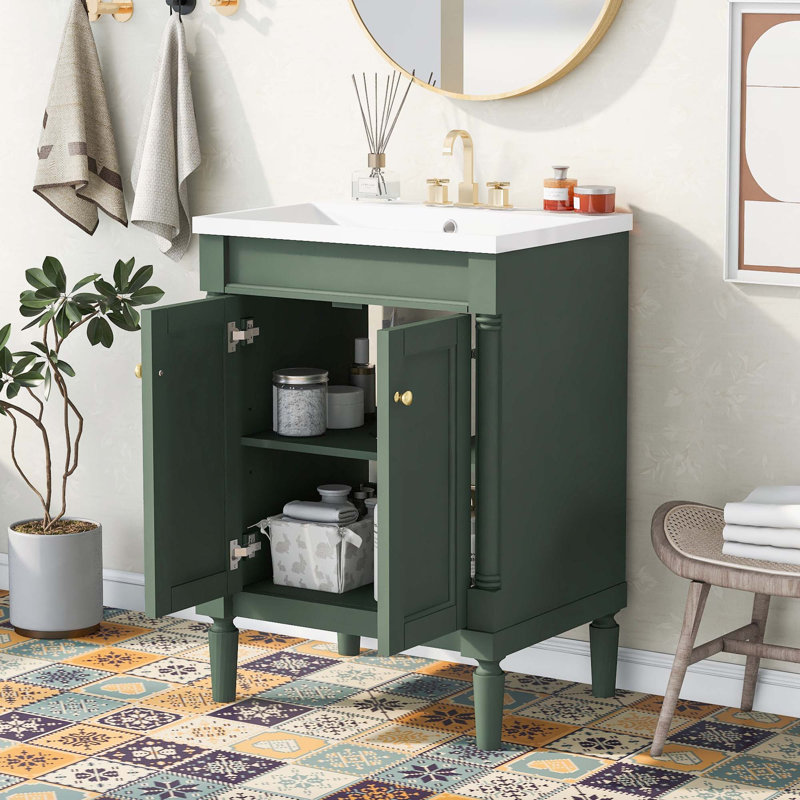 Meuble-lavabo 24 po avec lavabo supérieur, Vert, Doré