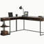 Bureau en L avec bibliothèque à cinq tablettes, finition brune-889529806