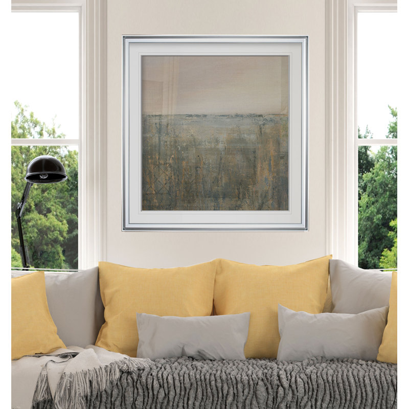 Coucher de soleil dans le marais - reproduction d'art, H 37 po x l 37 po, Cadre noir, Argent argent