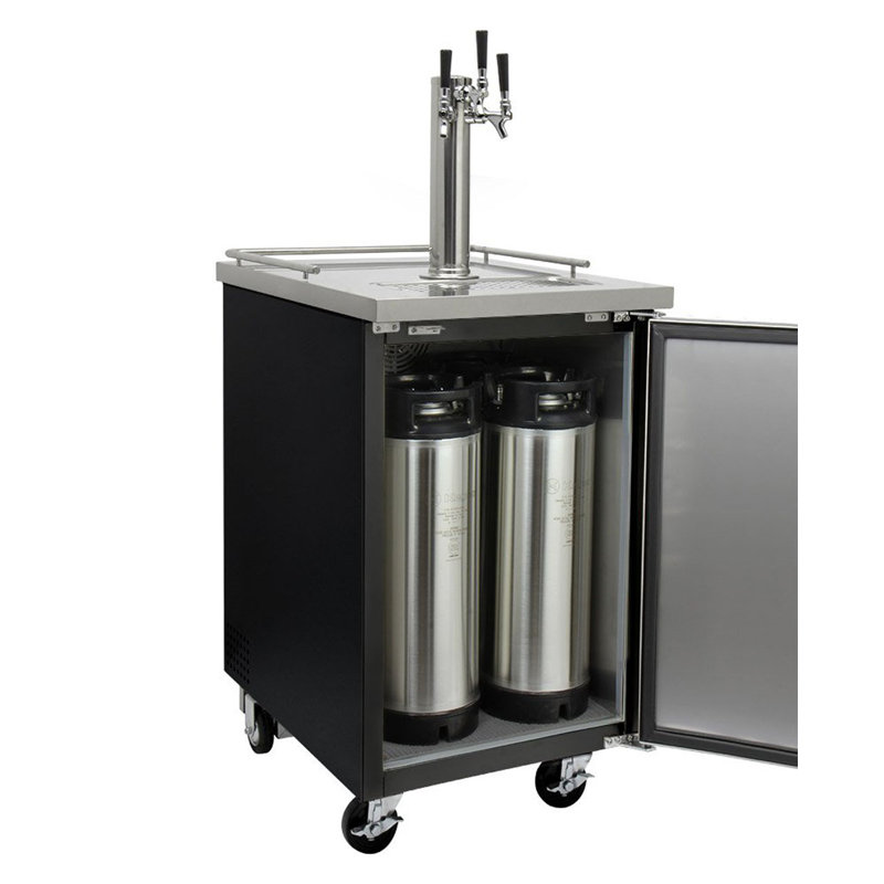 Kegco 0.69 cu. ft. Black Triple Tap Half Barrel (Full Size) and Mini Keg Freestanding Kegerator with Door Lock and Adjustable Temperature for Commercial Use