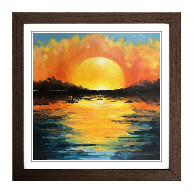 Sunrise Acrylic Painting - Single Picture Frame Print on Wood, Walnut