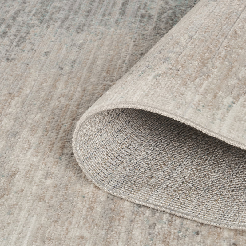 Washable Living Room Mist Abstract Area Rug – Soft Polypropylene Weaving, Low Pile, Non Slip Cotton Backing for Elegant Indoor Spaces, Grey