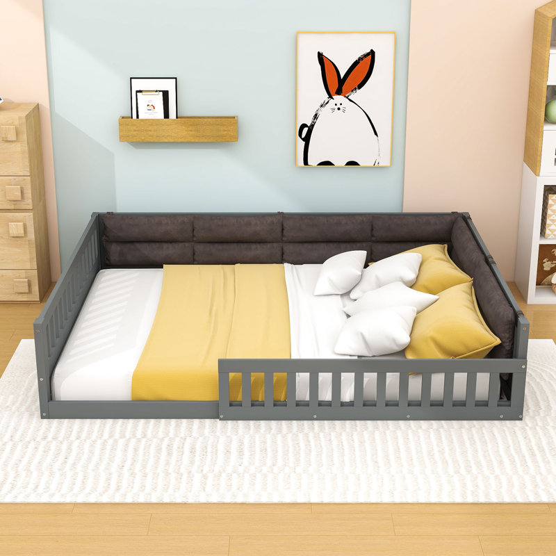 Lit plateforme tapissier Tarena, gris