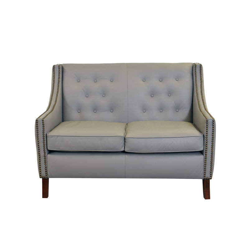 Causeuse à accoudoirs carrés en cuir véritable 54 po Skaiste, Cuir véritable gris anthracite Berkshire