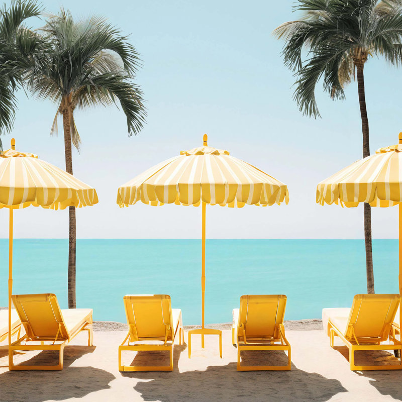 Oliver Gal Beach Umbrella Set Coastal - Luxury Shadowbox Framed Wall Art, 37.5" H x 25.5" W, Black