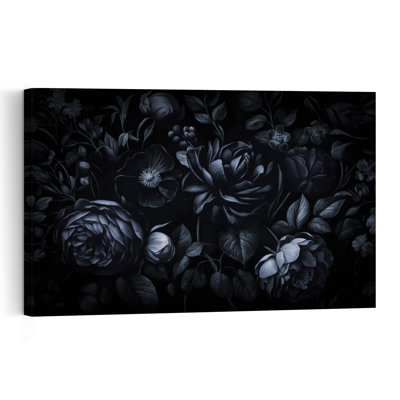 Roses botaniques sombres, classique, dramatique et élégante, impression d'art mural de fleurs naturelles