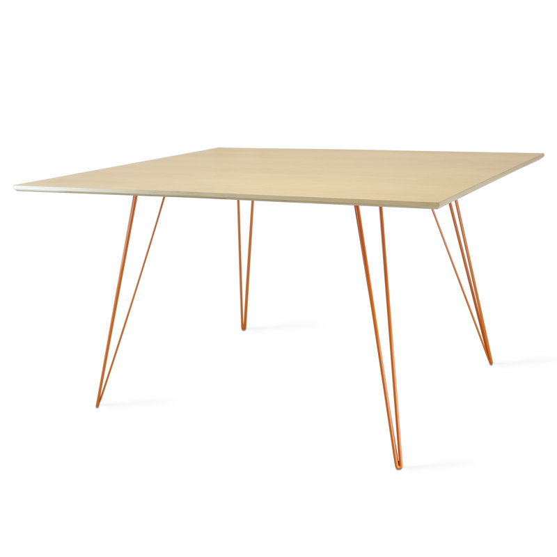 Williams Extendable Walnut Metal Base Dining Table, 30'' H x 54'' L x 46'' W, Orange, Maple